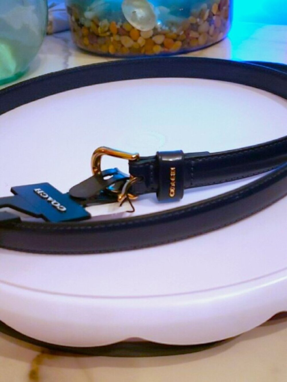 Coach Navy Leather Belt with Gold Hardware XL (44") NWT